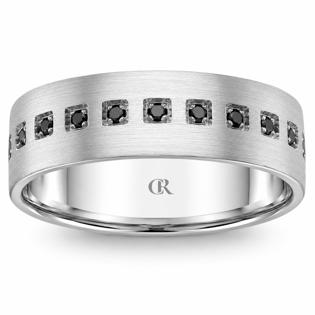 Mens 14kt White Gold 8mm 0.34cts Black Diamond Wedding Band