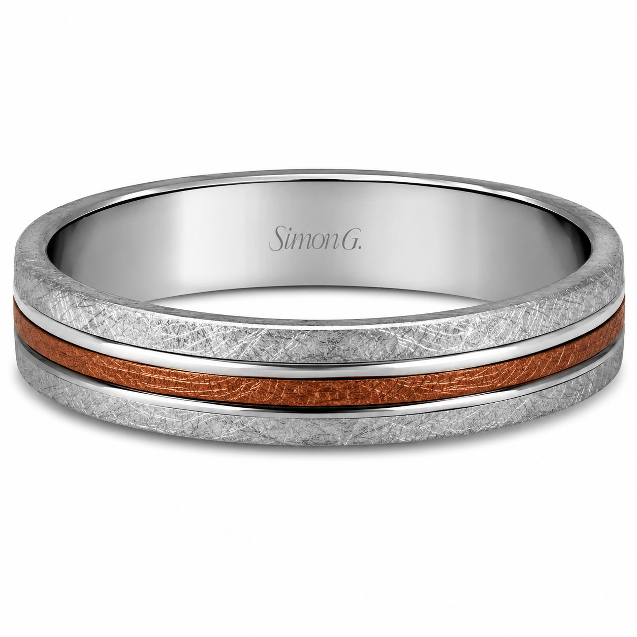 Mens 14kt Two Tone 5.5mm Diamond Brush Wedding Band By Simon G