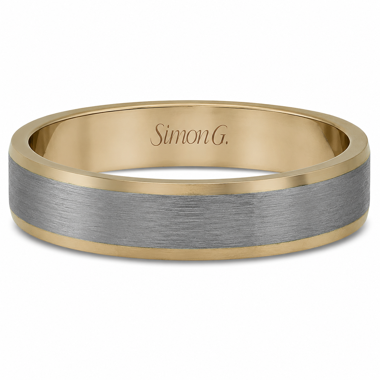 Mens 14kt Two Tone 5.5mm Satin Wedding Band By Simon G