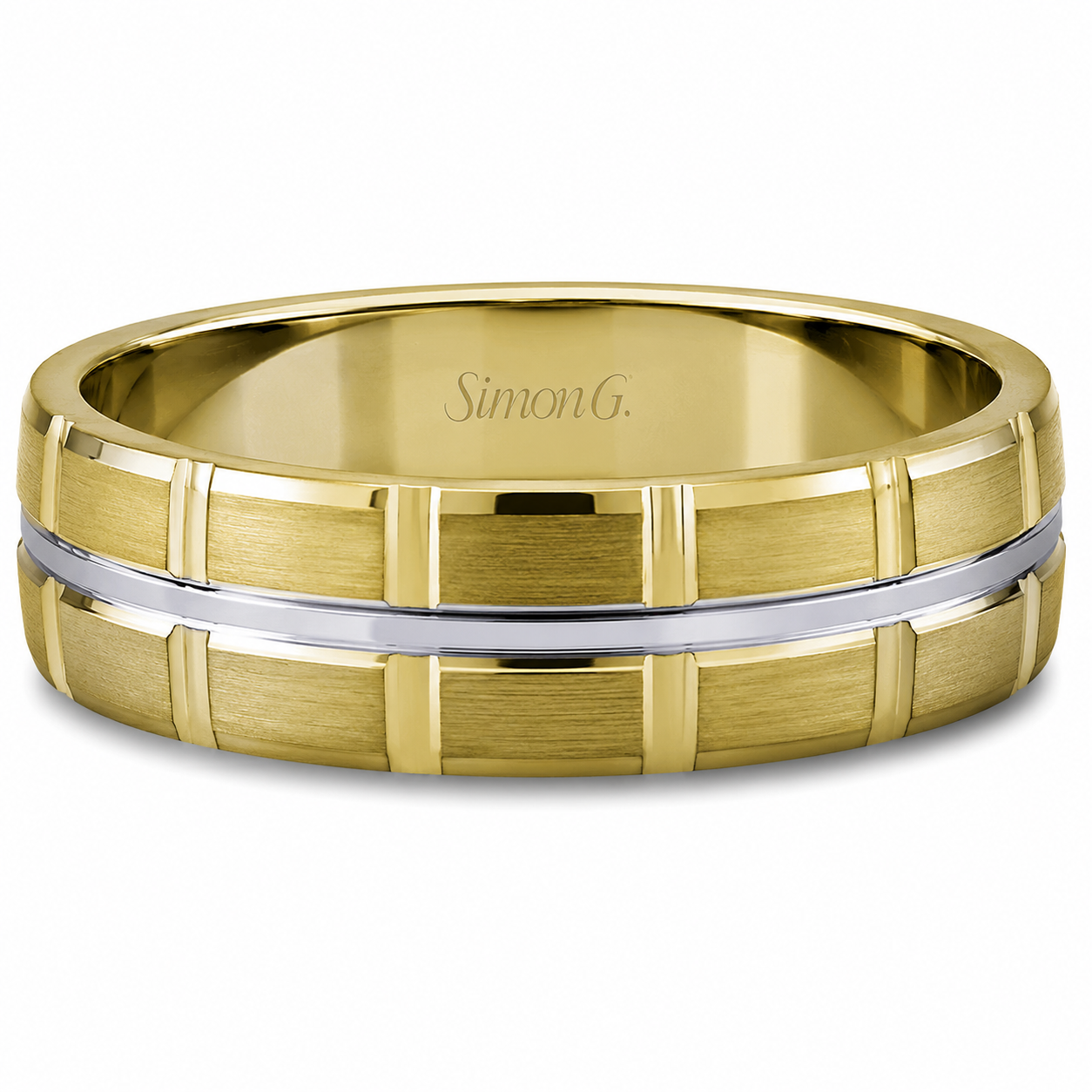 Mens 14kt Two Tone 8mm Wedding Band By Simon G