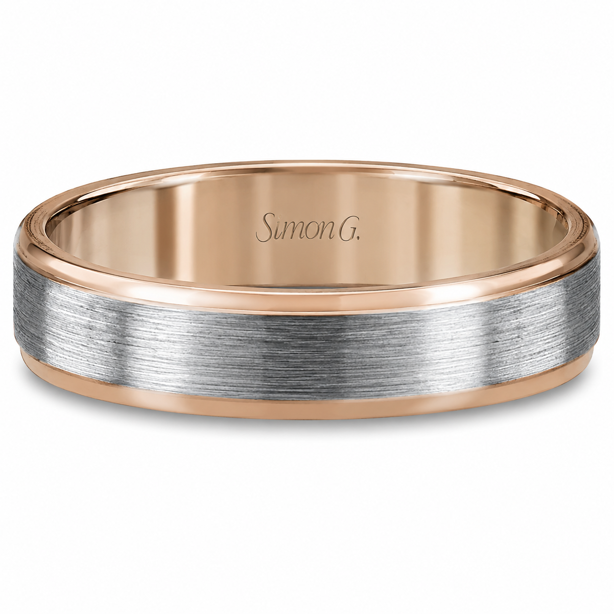Mens 14kt Two Tone 6mm Satin Wedding Band By Simon G