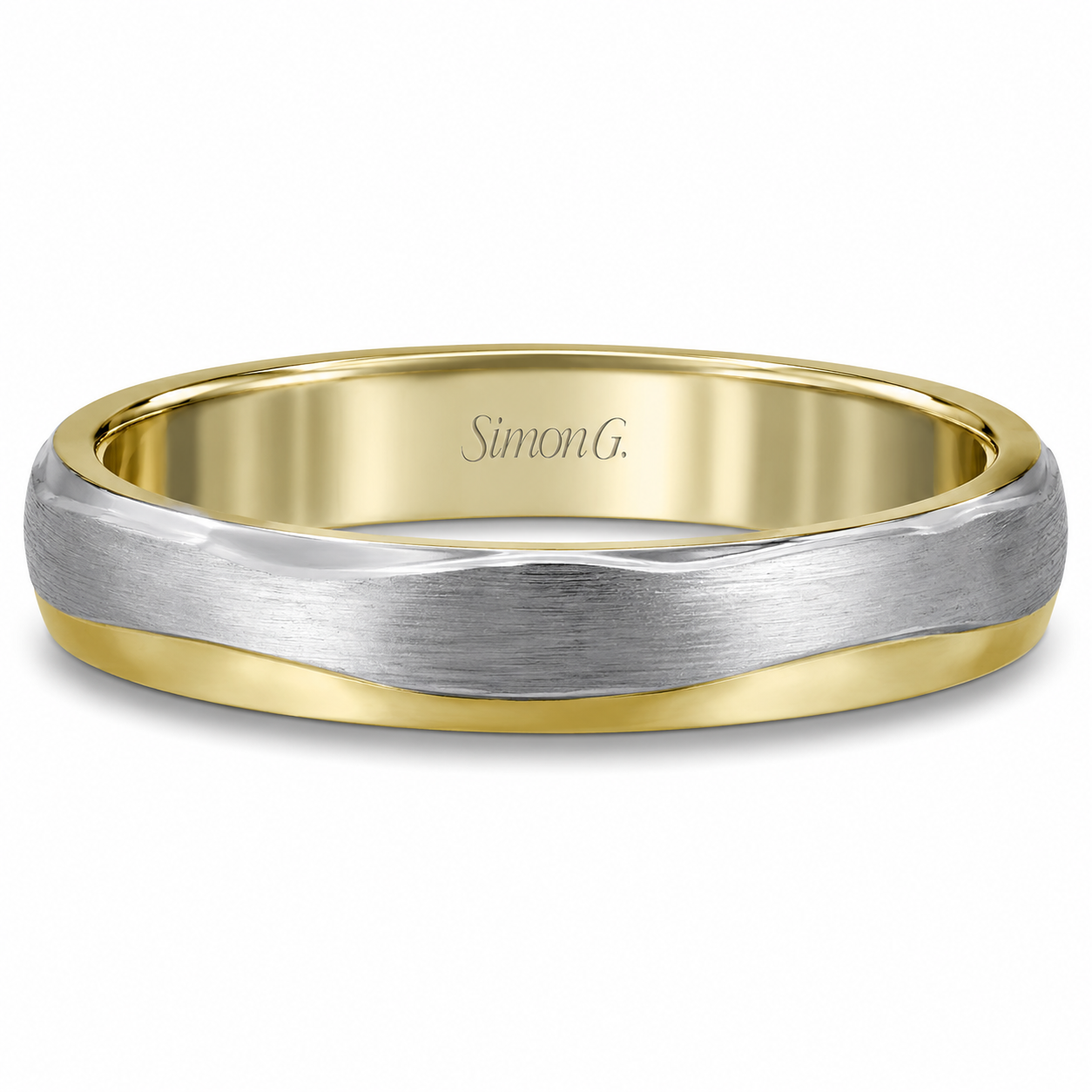 Mens 14kt Two Tone 5.5mm Satin Wedding Band By Simon G