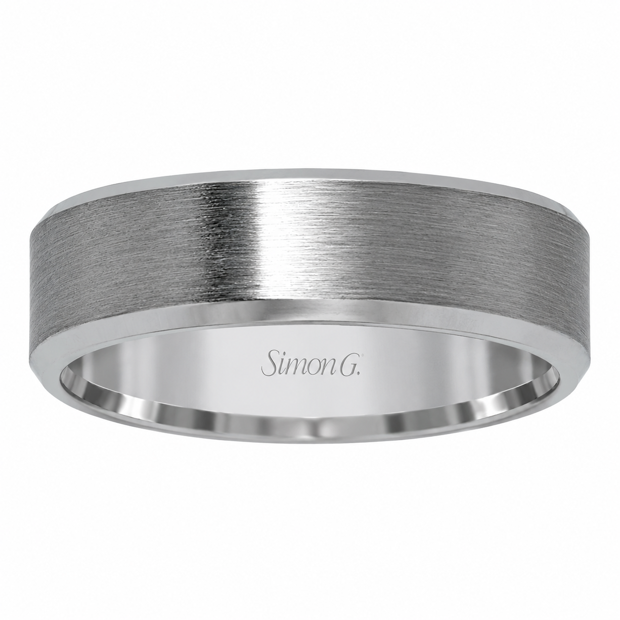 Mens 14kt White Gold 8mm Satin Wedding Band By Simon G