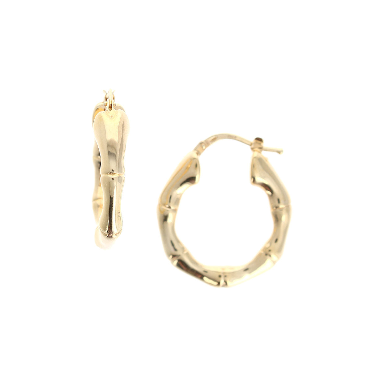 Ladies 14kt Yellow Gold Bamboo Hoop Earrings