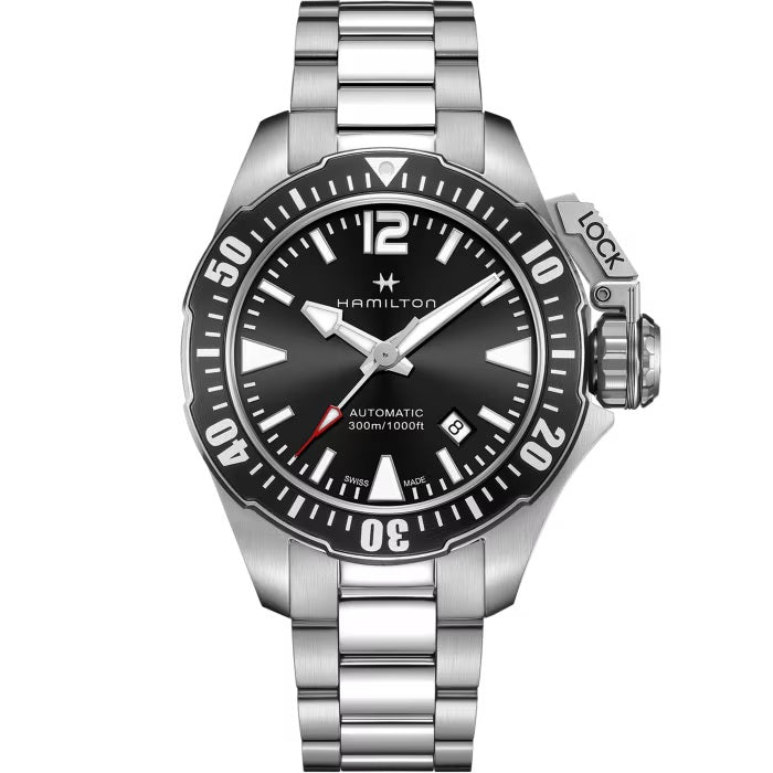 Mens Stainless Steel Khaki Navy Frogman Hamilton Automatic Watch H77605135