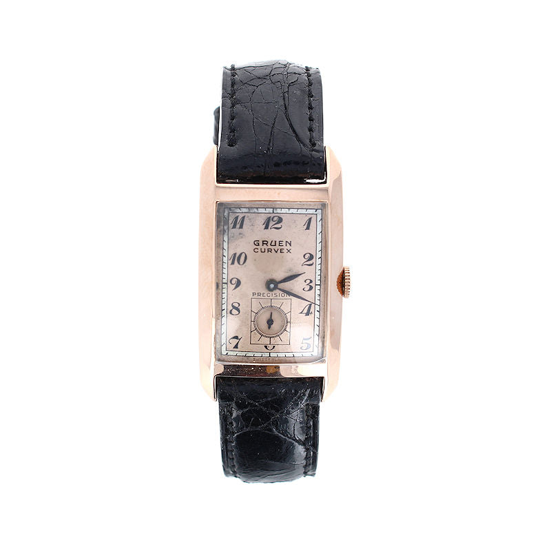 Mens 14kt Rose Gold Curvex Gruen Mechanical Wind Watch Circa 1939