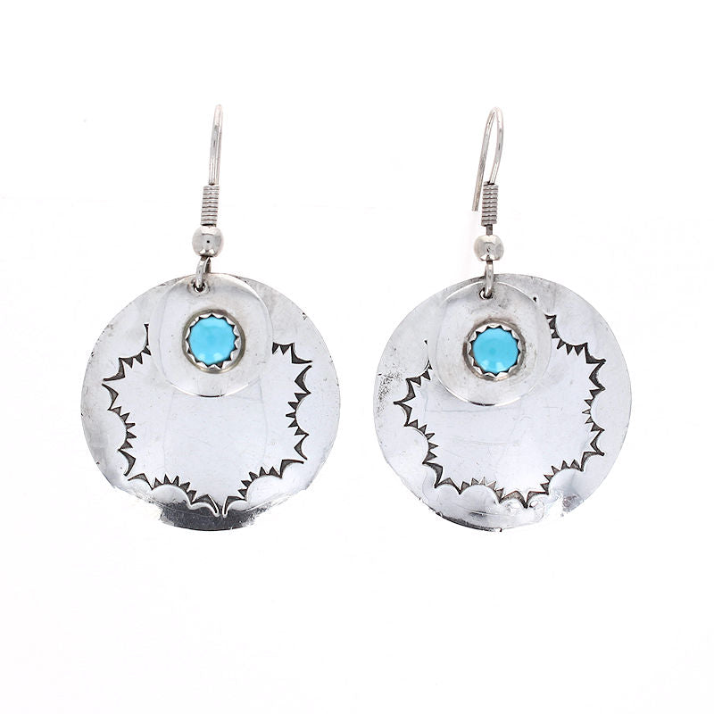 Ladies Sterling Silver Turquoise Disc Earrings