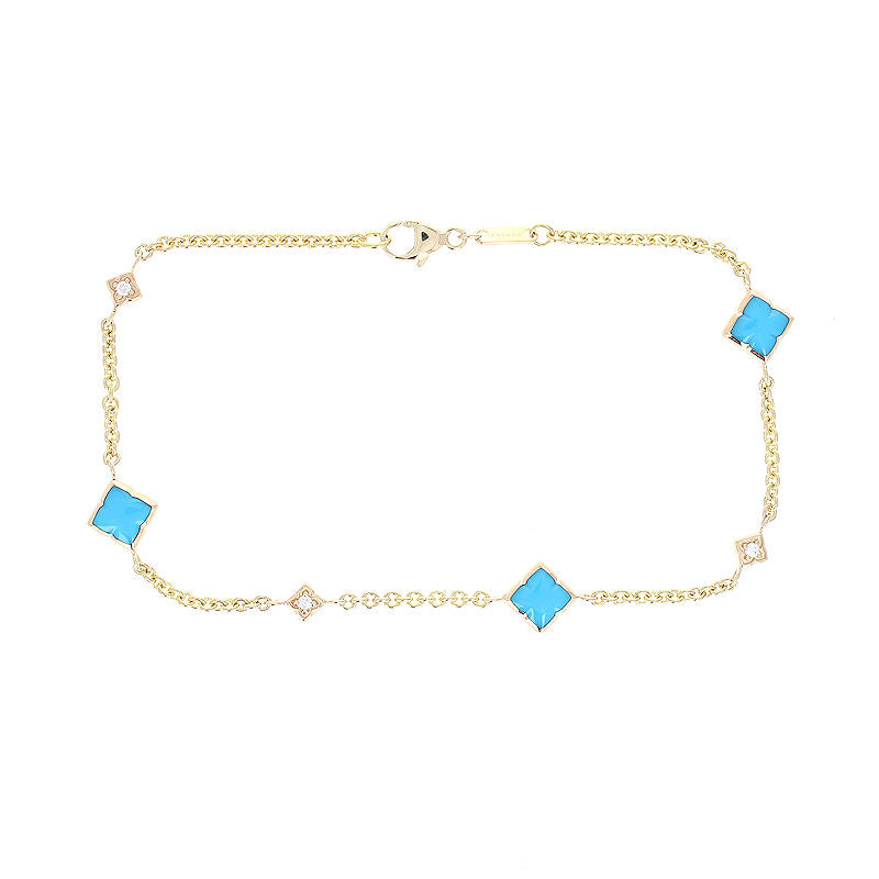 Ladies 14kt Yellow Gold Turquoise and 0.09ct Diamond Bracelet