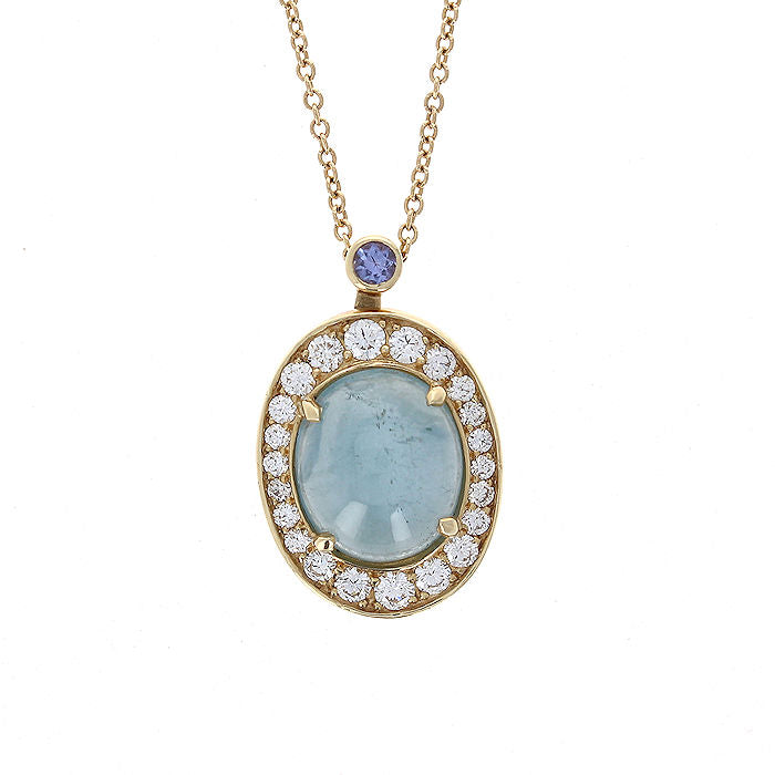 Ladies 14kt Yellow Gold 4.40ct Aquamarine and 0.81cts Diamond Pendant