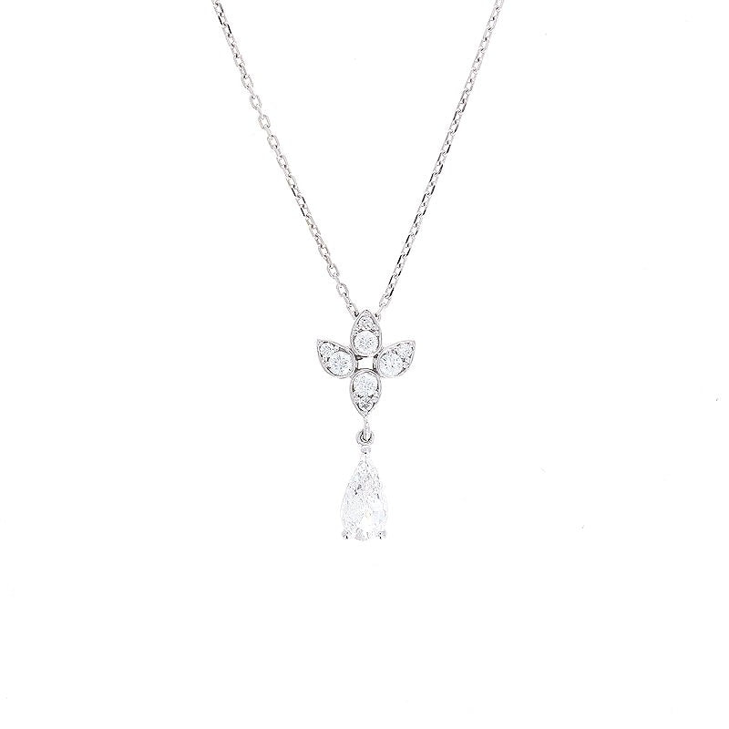 Ladies 18kt White Gold 0.35cts Pear Cut Diamond and 0.18cts Round Diamond Pendant
