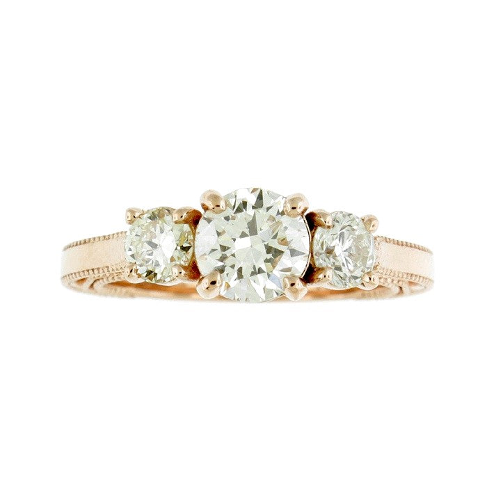 Ladies 14kt Rose Gold 0.91ct Diamond and 0.55cts Old European Diamond Engagement Ring