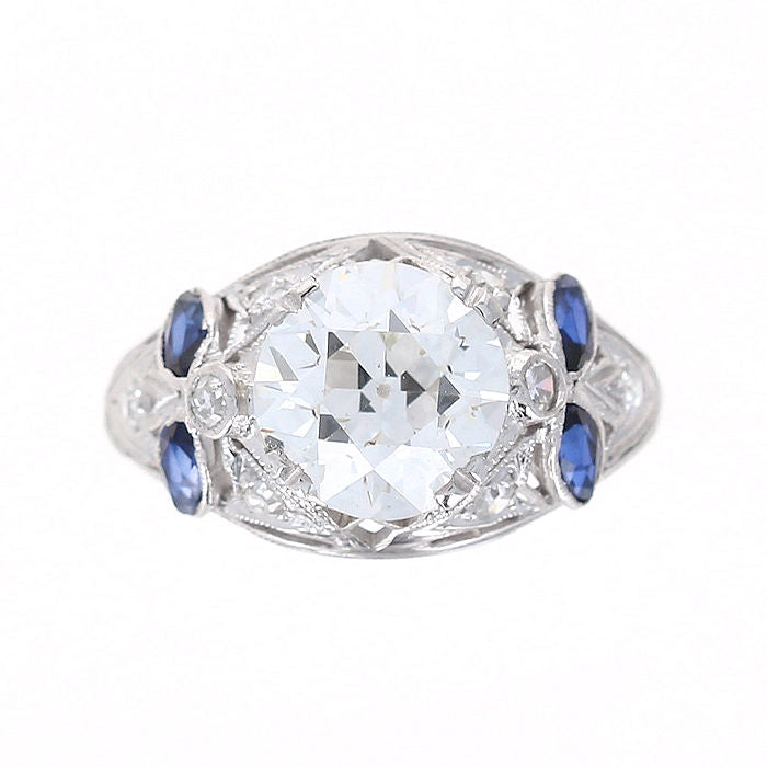 Ladies Platinum Vintage Art Deco 2.25ct Diamond And Sapphire Engagment Ring