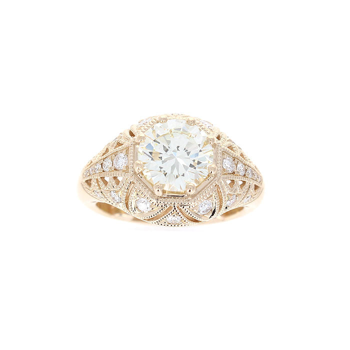 Ladies 14kt Yellow Gold 2.20ct Round Brilliant Diamond and 0.43cts Diamond Engagement Ring