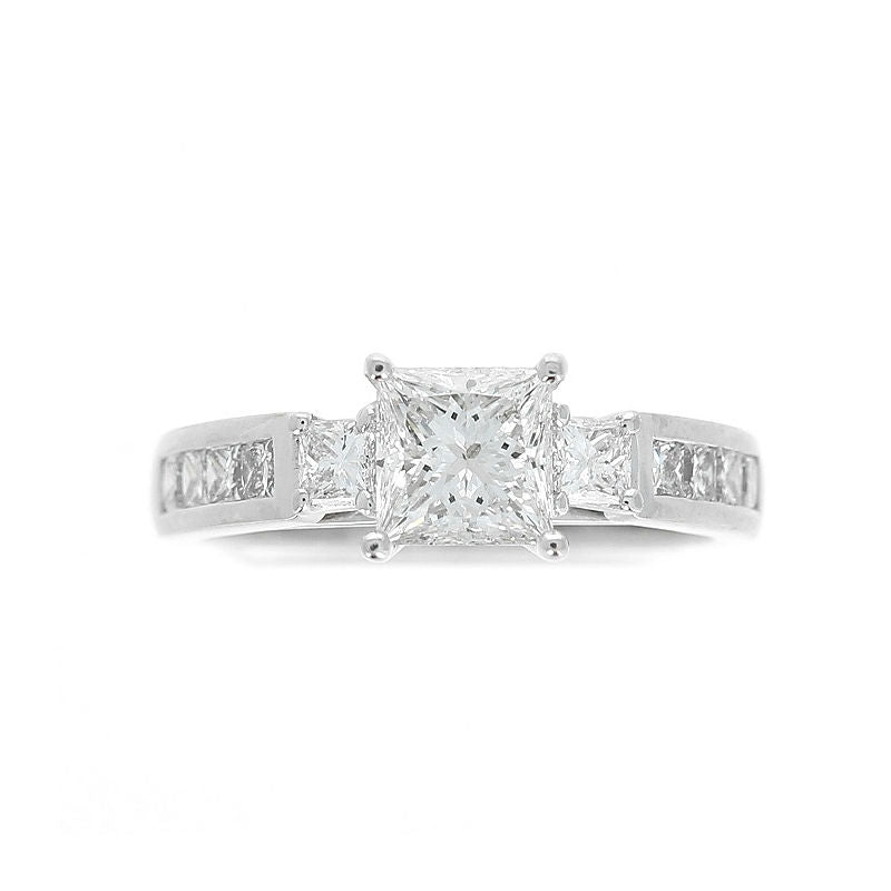 Ladies 14kt White Gold 1.04ct Princess Cut and 0.68cts Diamond Engagement Ring