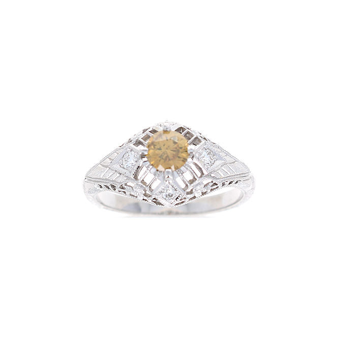 Ladies Platinum 0.46ct Fancy Brownish-Yellow Diamond and 0.14cts Diamond Engagement Ring