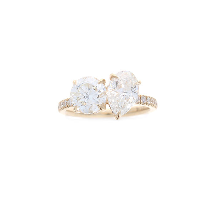 Ladies 14kT Yellow Gold 1.50ct Pear Cut and 1.46ct Round Cut and 0.29cts Diamond Engagement Ring