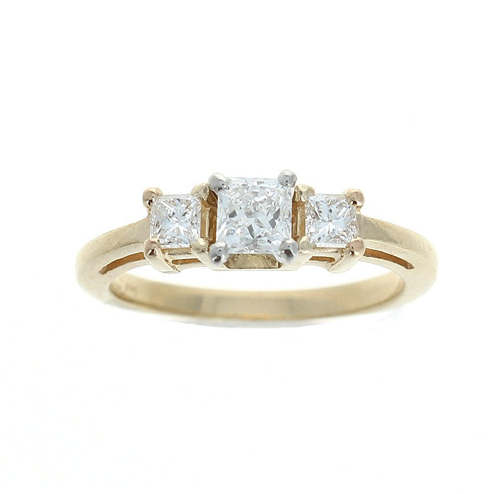 Ladies 14kt Yellow Gold 0.45ct Radiant Cut and 0.28cts Princess Cut Diamond Engagement Ring