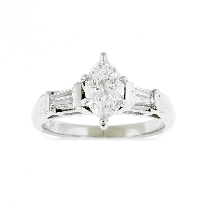 Ladies Platinum 0.85ct Marquise Cut and 0.31cts Baguette Diamond Engagement Ring