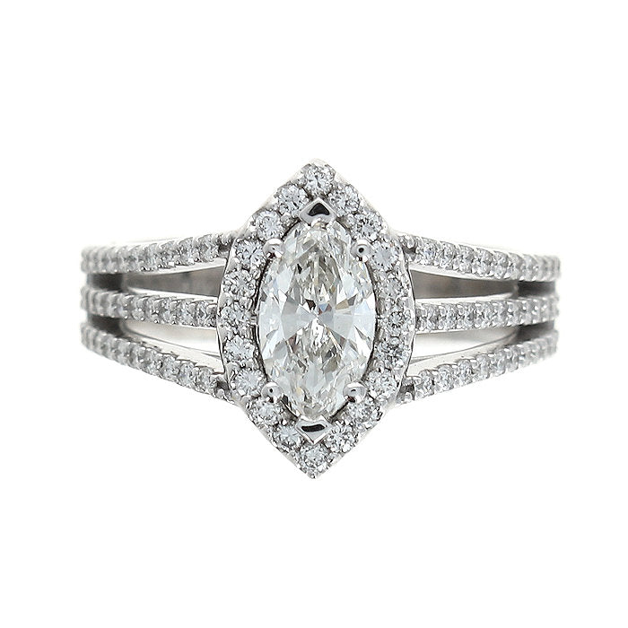 Ladies 14kt White Gold 0.72ct Marquise and 0.55cts Round Diamond Engagement Ring