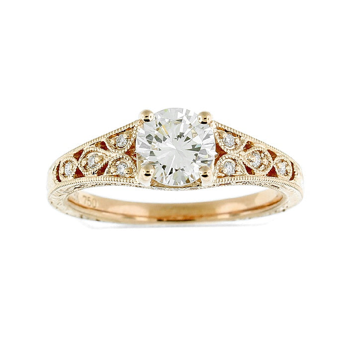 Ladies 18kt Rose Gold 0.84ct Round and 0.07cts Diamond Engagement Ring