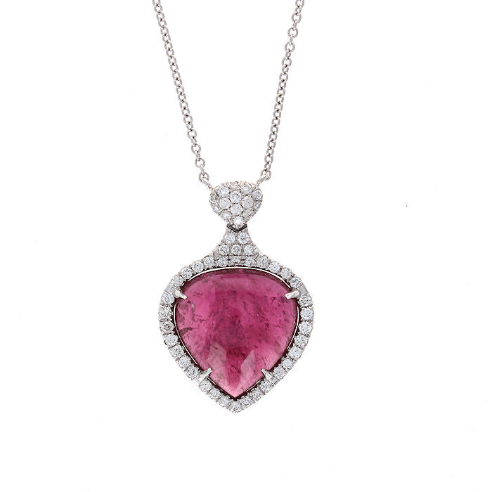 Ladies 14kt White Gold 10.00ct Pink Tourmaline and 0.81cts Diamond Pendant