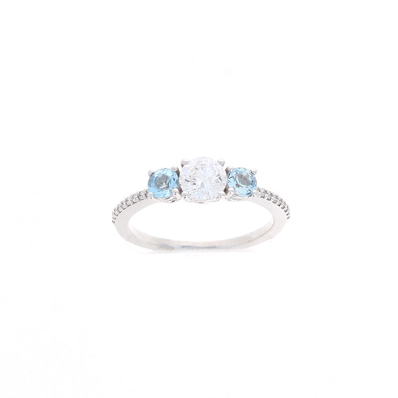 Ladies 14kt White Gold 0.50cts Aquamarine and 0.62cts Diamond Engagment Ring