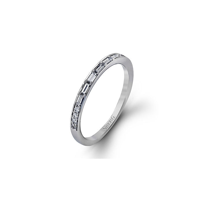 Ladies 18kt White Gold 0.20cts Baguette and 0.07cts Round Diamond Wedding Band by Simon G