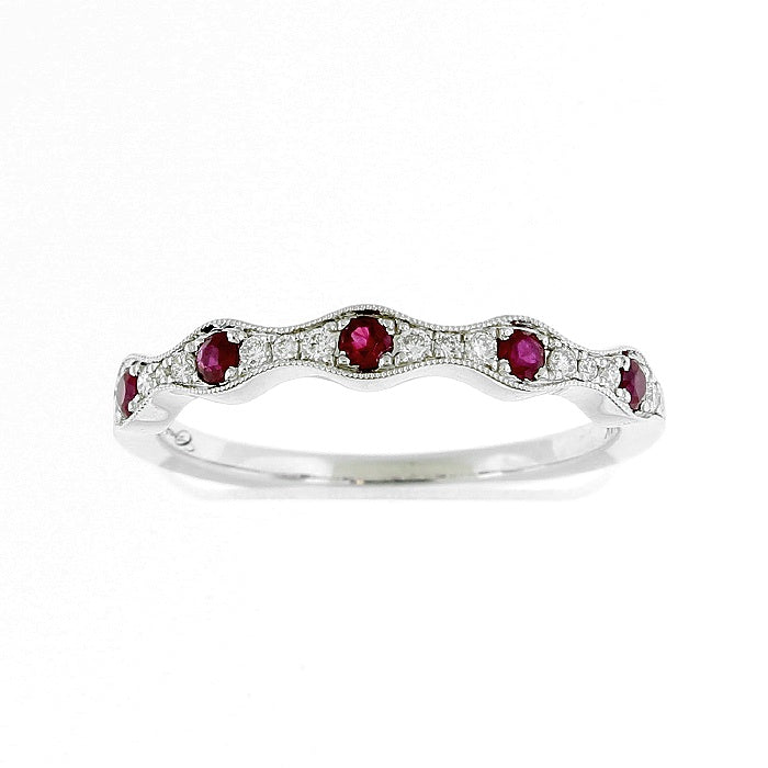 Ladies 14kt White Gold 0.18cts Ruby and 0.09cts Diamond Wedding Band