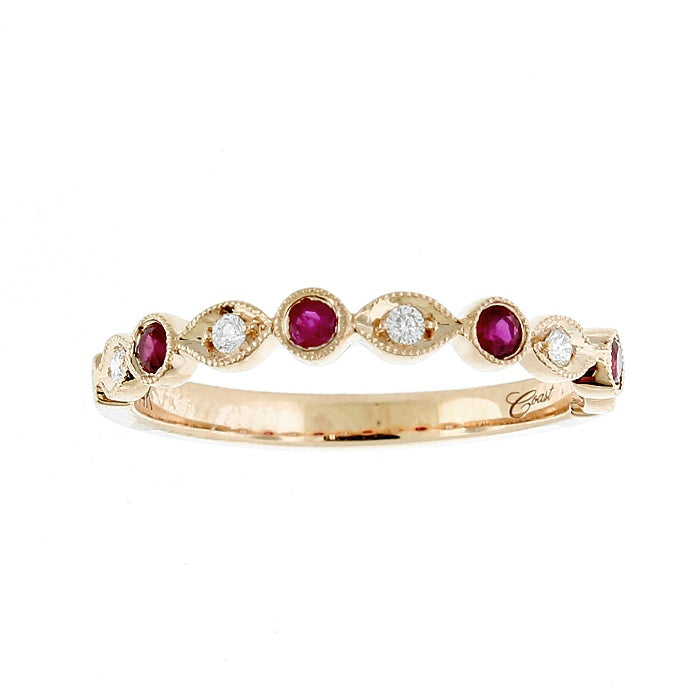 Ladies 14kt Rose Gold 0.15cts Ruby and 0.06cts Diamond Wedding Band