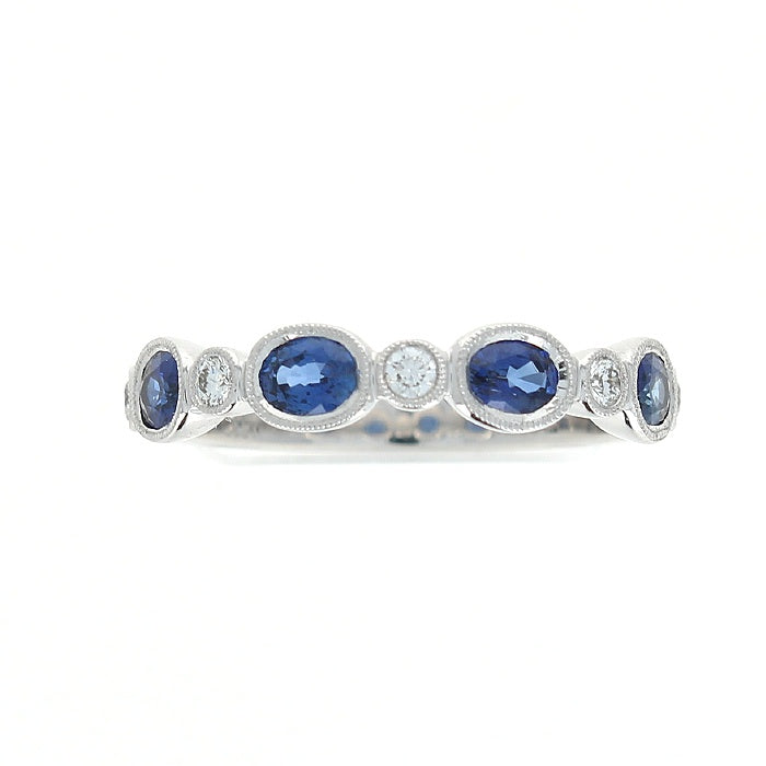 Ladies 18kt White Gold 0.91cts Sapphire and 0.15cts Diamond Wedding Band