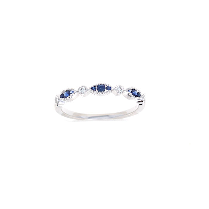Ladies 18kt White Gold 0.14cts Sapphire and 0.08cts Diamond Wedding Bang By Simon G