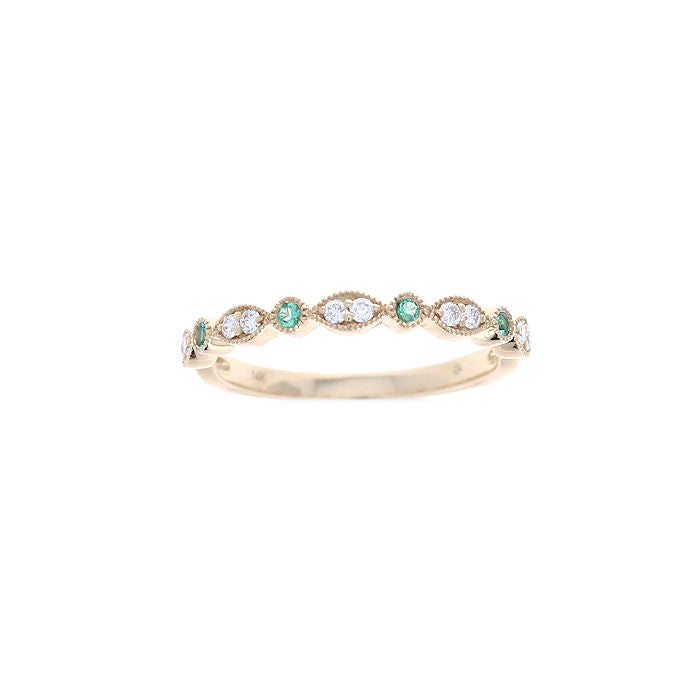 Ladies 14kt Yellow Gold 0.08cts Emerald and 0.14cts Diamond Wedding Band