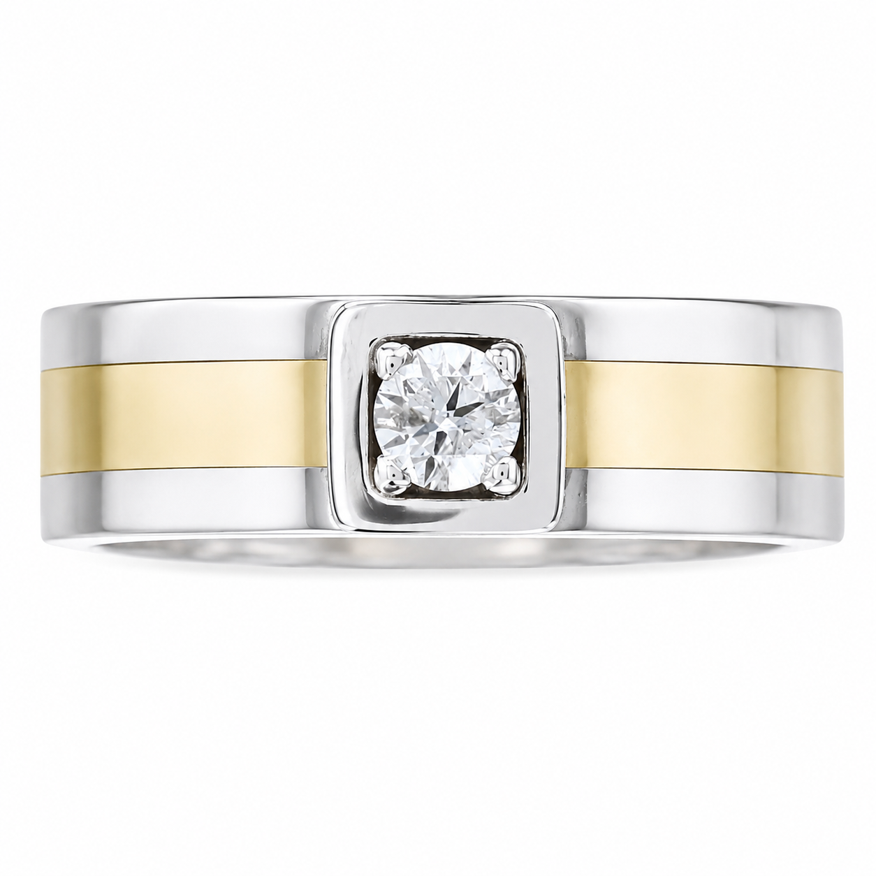 Mens 14kt Yellow and White Gold 0.36ct Diamond Wedding Band