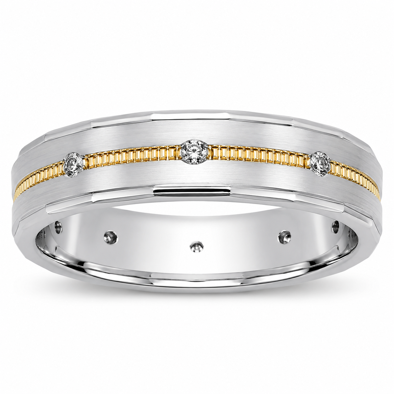 Mens 14kt Yellow and White Gold 0.20cts Diamond Wedding Band