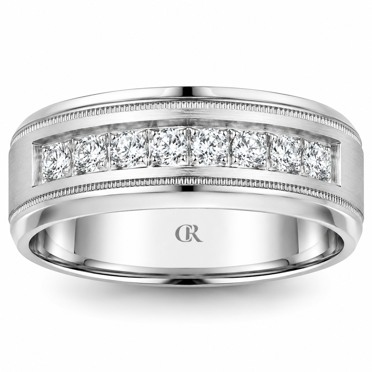 Mens 14kt White Gold 8mm 0.45cts Diamond Wedding Band