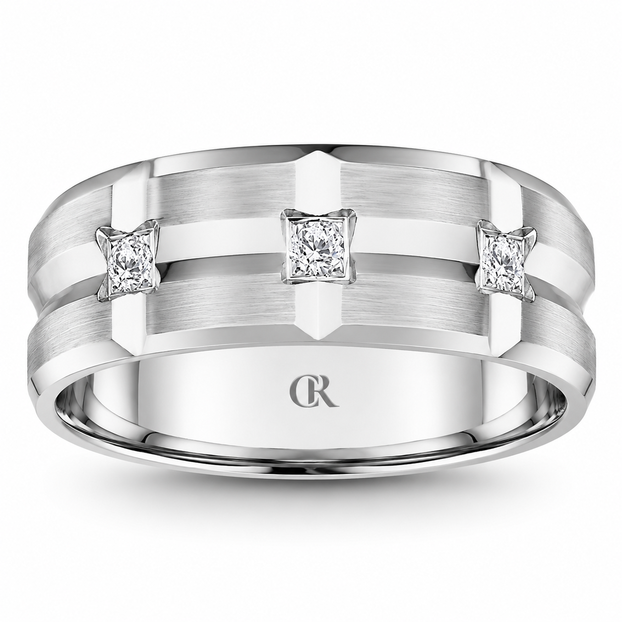 Mens 14kt White Gold 8mm 0.15cts Diamond Wedding Band