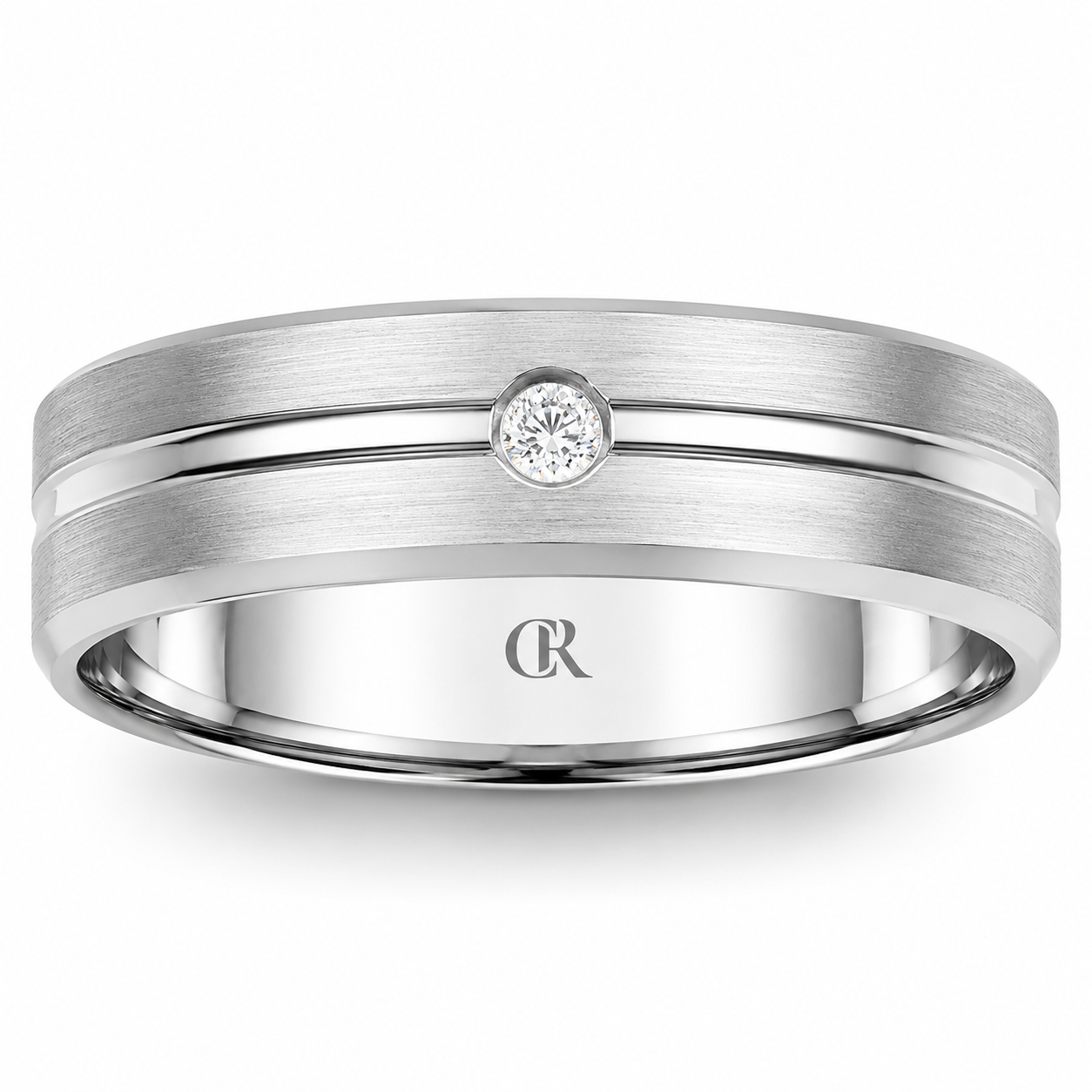 Mens 14kt White Gold 6mm 0.05cts Diamond Wedding Band