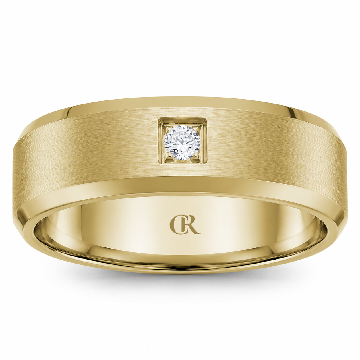 Mens 14kt Yellow Gold 7mm 0.07ct Diamond Wedding Band