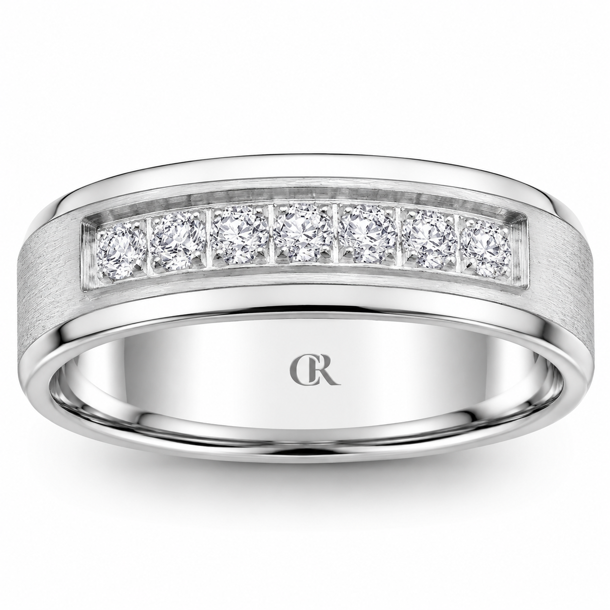 Mens 14kt White Gold 7mm 0.50cts Diamond Wedding Band