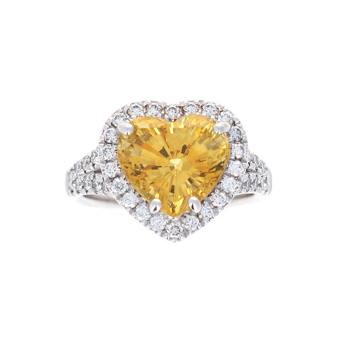 Ladies 14kt White Gold 4.79ct Yellow Sapphire and 0.61cts Diamond Ring