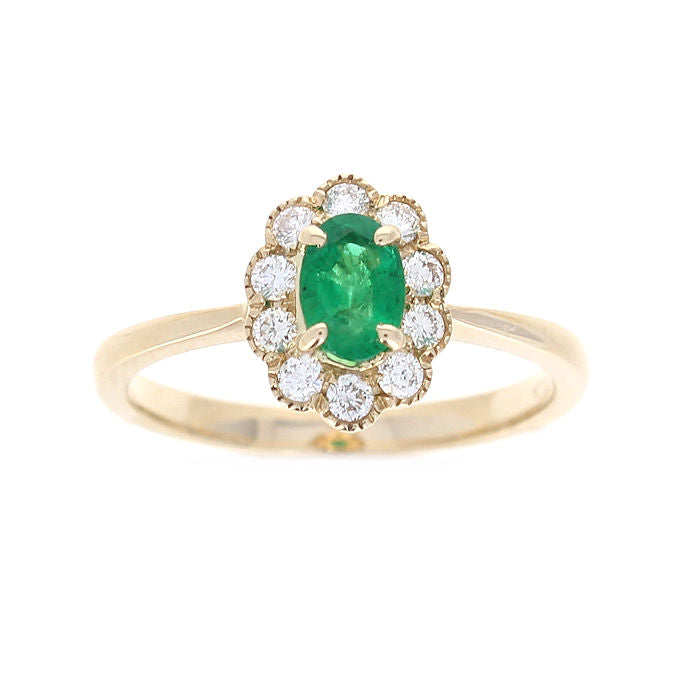 Ladies 14kt Yellow Gold 0.42ct Emerald and 0.24cts Diamond Ring