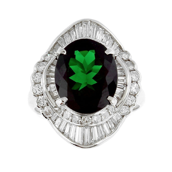Ladies Platinum 3.50ct Green Tourmaline and 1.17cts Diamond Ring