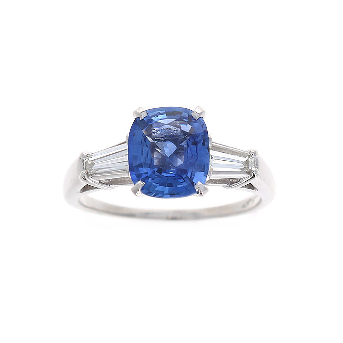 Ladies Platinum 2.36ct Sapphire and 0.40cts Baguette Diamond Ring