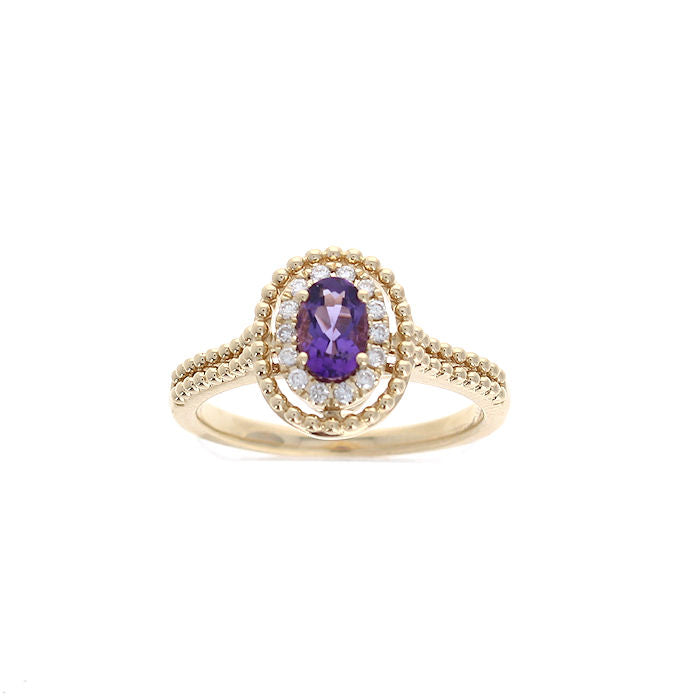 Ladies 14kt Yellow Gold 0.41ct Amethyst and 0.10cts Diamond Ring