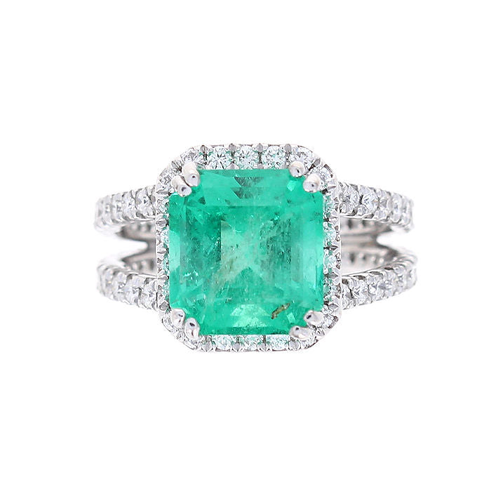 Ladies Palladium 4.09ct Emerald and 0.95cts Diamond Ring
