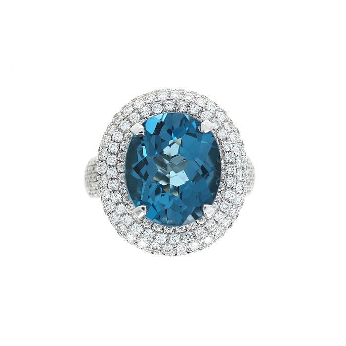 Ladies 18kt White Gold 8.82ct Blue Topaz and 2.03cts Diamond Ring