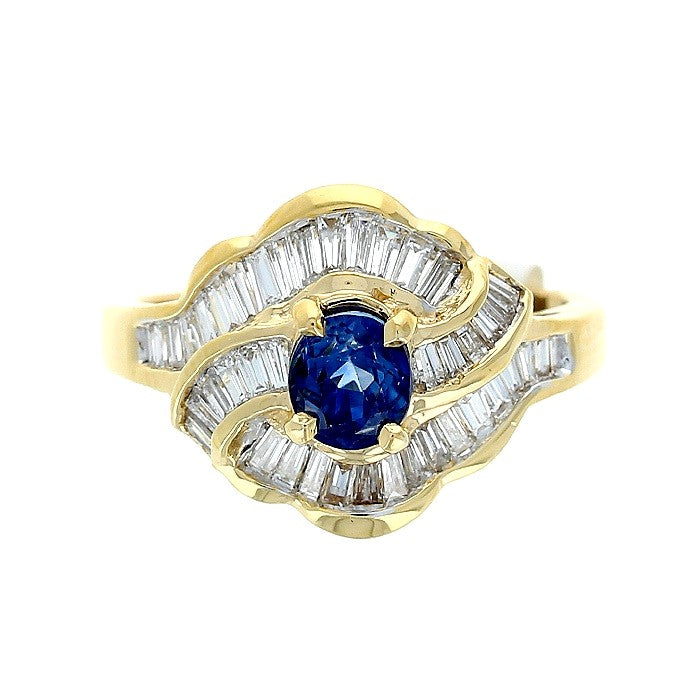 Ladies 18kt Yellow Gold 0.92ct Blue Sapphire and 0.72cts Diamond Ring