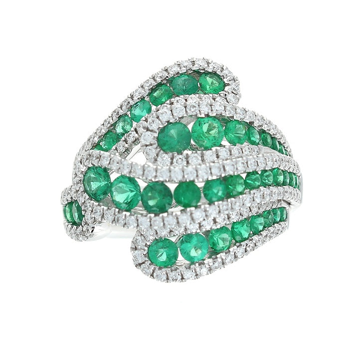 Ladies 18kt White Gold 1.79cts Emerald and 1.10cts Diamond Ring