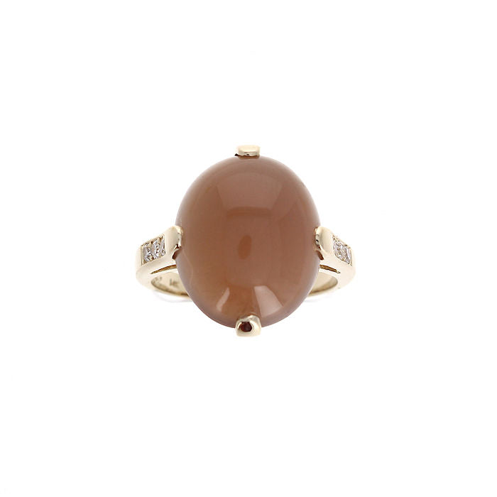 Ladies 14kt Yellow Gold 9.00ct Moonstone and 0.14cts Diamond Ring