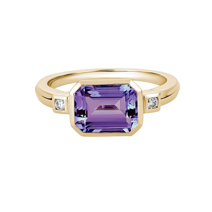 Ladies 14kt Yellow Gold 1.55ct Amethyst and 0.05cts Diamond Ring